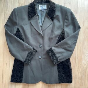 Kasper Women's Vintage Olive Green and Black Leopard Detail Blazer